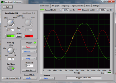 Front panel of the soundcard oscilloscope